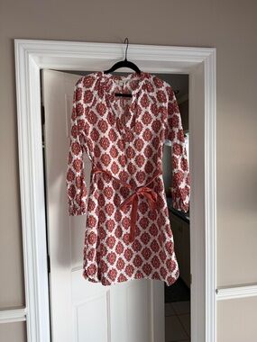 Boden orange and White Long-Sleeve Dress